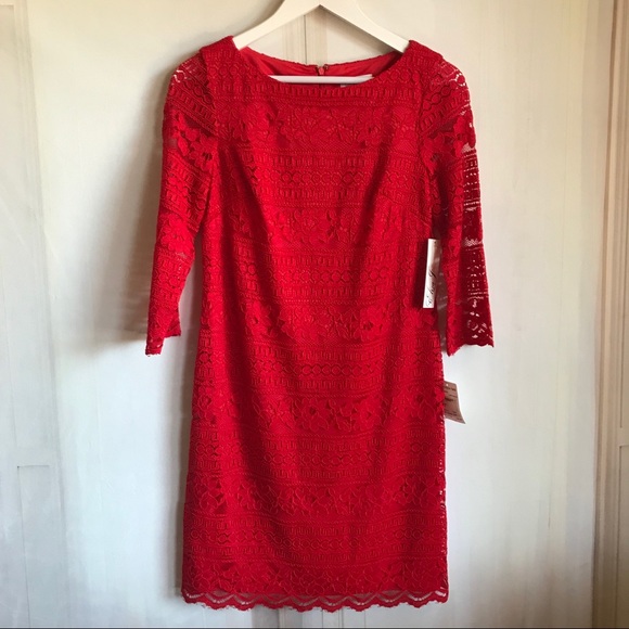 NWT ELIZA J. Red Lace Sheath Cocktail Dress - Picture 8 of 8